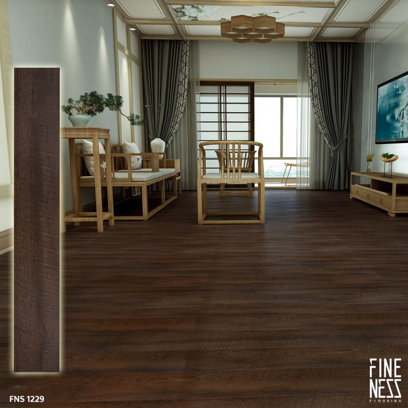 FINENESS FLOORING FNS 1229 SPC Flooring Click Lock Install Dark Brown Walnut Design Thickness 6 MM