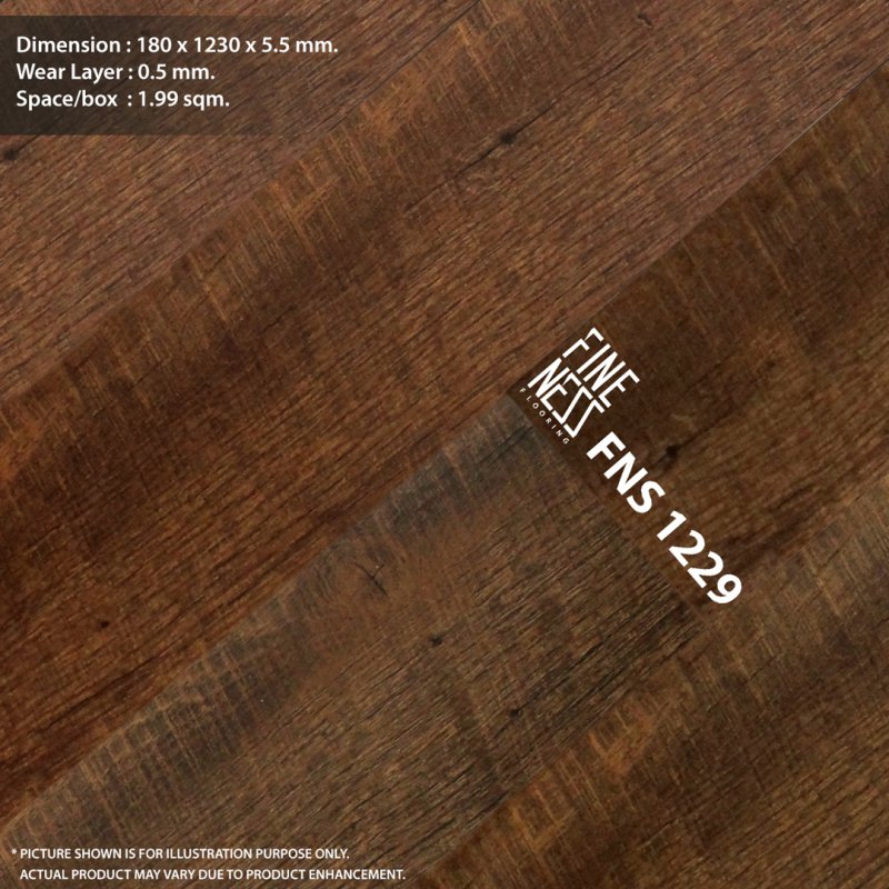 FINENESS FLOORING FNS 1229 SPC Flooring Click Lock Install Dark Brown Walnut Design Thickness 6 MM