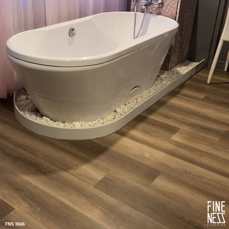 FINENESS FLOORING FNS 1666 พื้น SPC คลิ๊กล็อค ลายไม้ดาร์กโอ๊ค สีน้ำตาล หนา 6 มม.