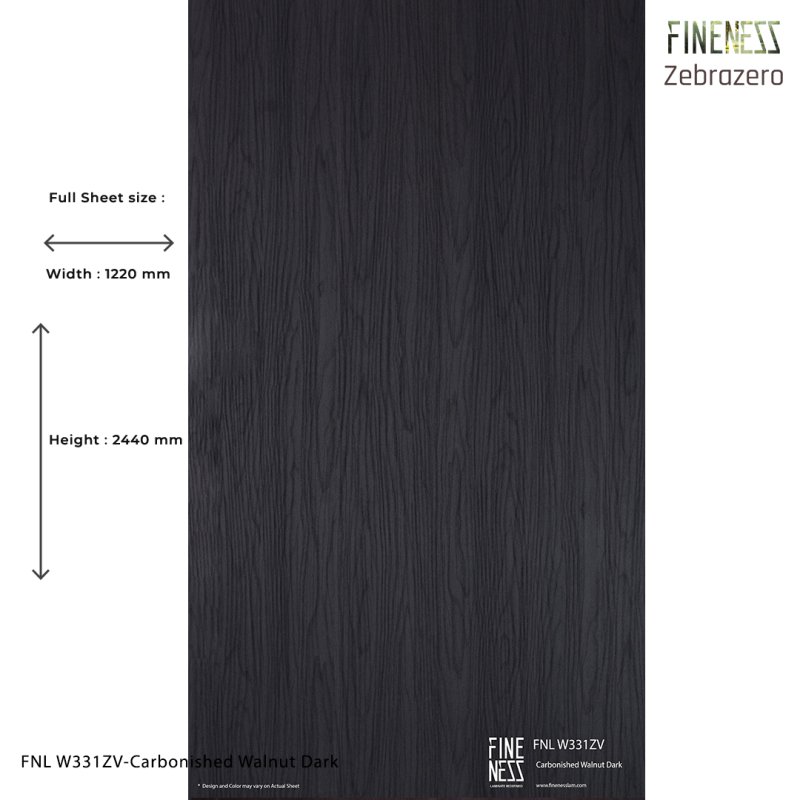 FNL W331ZV ลามิเนตปิดผิว HPL Laminate ลายไม้ Carbonished Walnut Dark สีดำ หนา 0.8 มม.