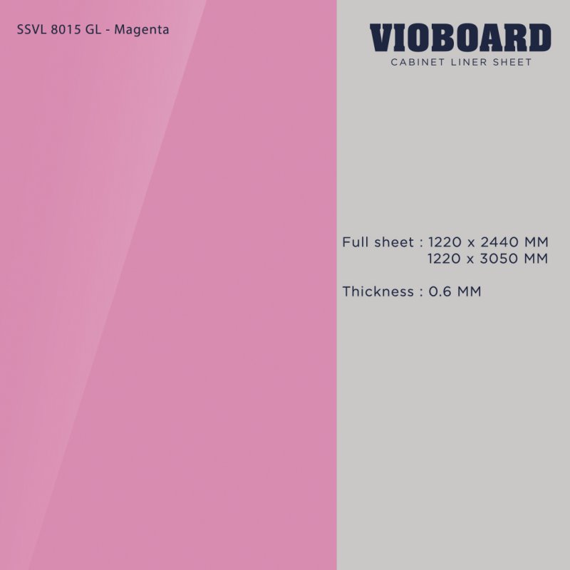 SSVL 8015 GL HPL ลามิเนตปิดผิวสำหรับงานเฟอร์นิเจอร์ สีชมพู ผิวเงา ความหนา 0.6 มม. 