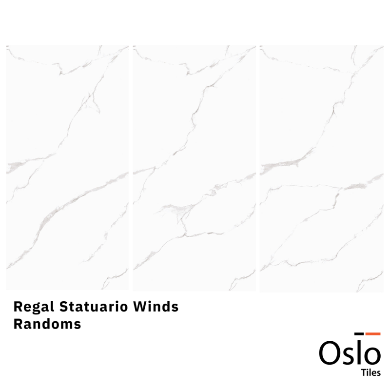 Regal Statuario Winds - Porcelain Tile Size 80x160 CM High Gloss Finished White Marble Design 9 mm thickness