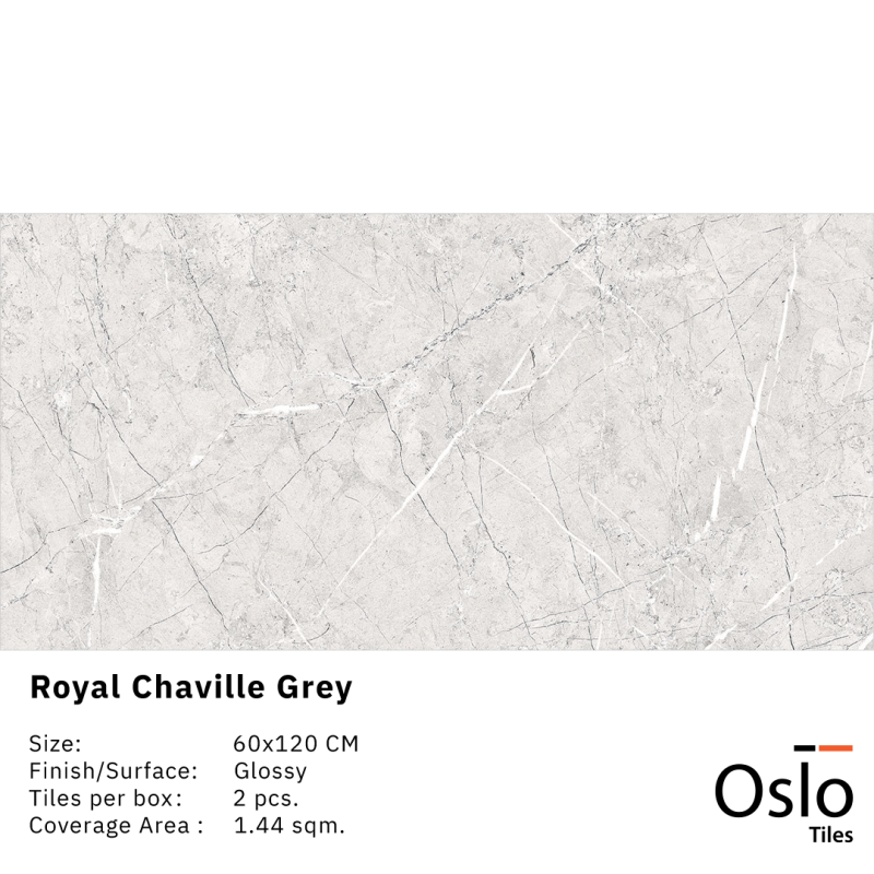 Royal Chaville Grey Porcelain Tile Grey Marble Design Size 60x120CM High Gloss Finish