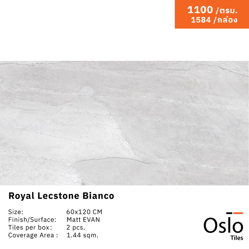 Royal Lectsone Bianco Porcelain Tile Grey Stone Design Size 60x120CM Matt Evan Finish