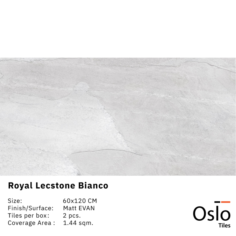 Royal Lectsone Bianco Porcelain Tile Grey Stone Design Size 60x120CM Matt Evan Finish