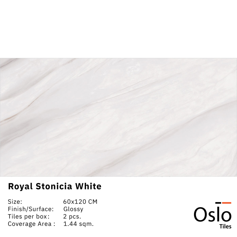 Royal Stonecia White Porcelian Tiles White Color Size 60x120 CM Glossy Finish