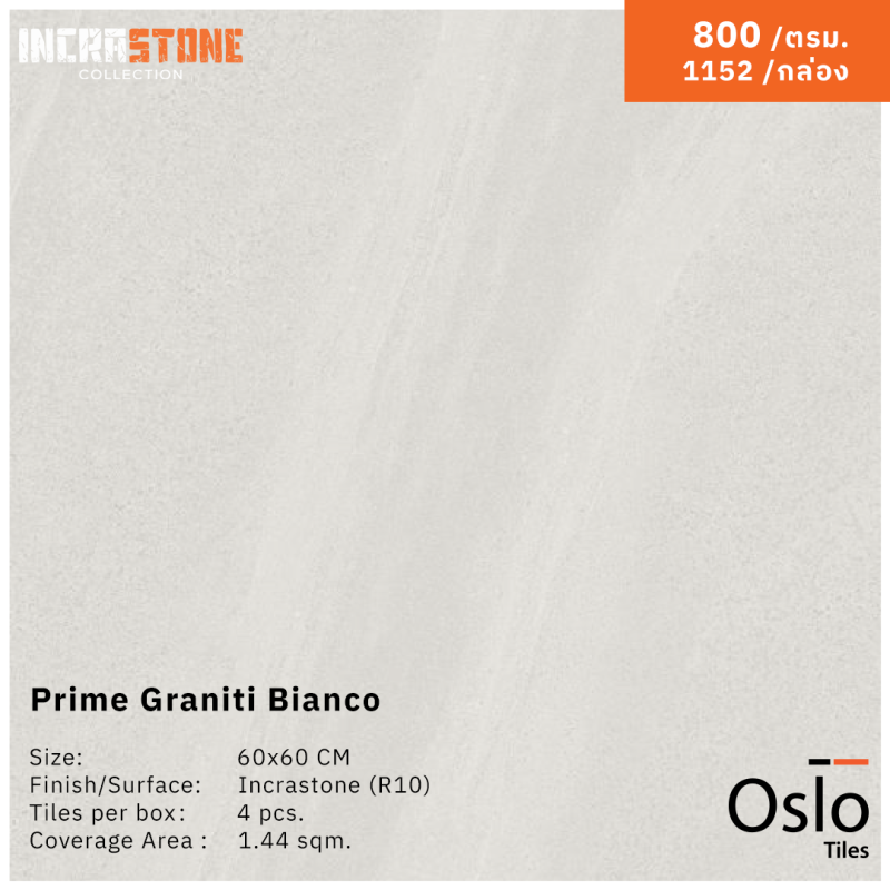 Prime Graniti Bianco Porcelain Tiles Grey Stone Design Size 60x60 CM Incrastone (R10) Finish