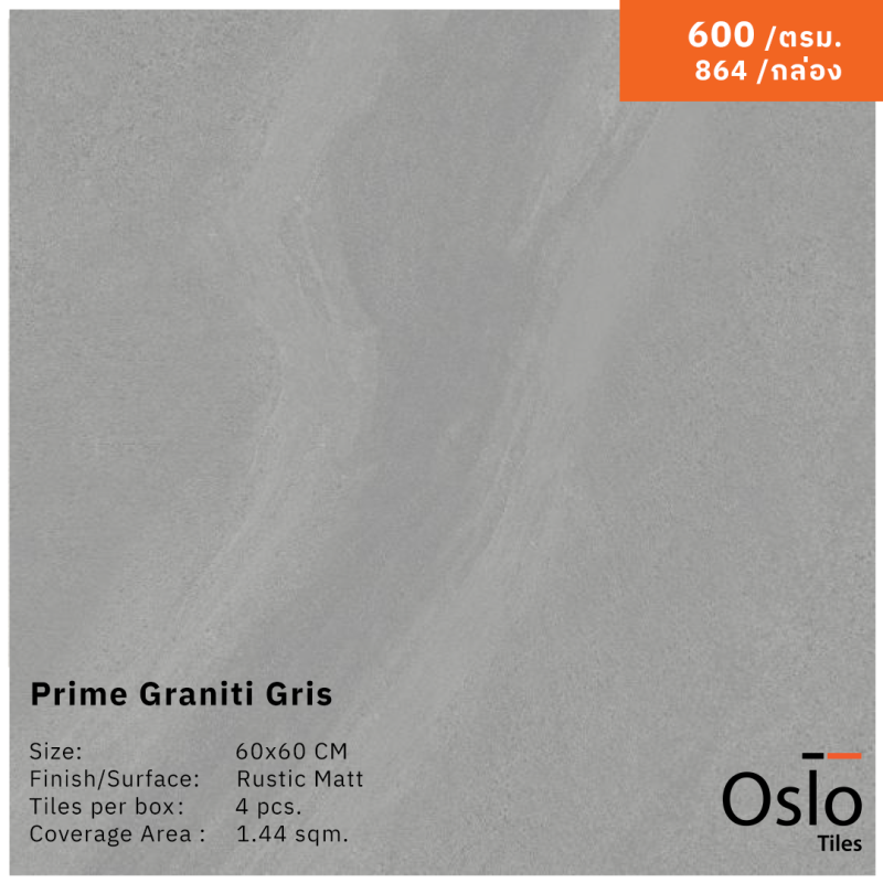 Prime Graniti Gris Porcelain Tiles Dark Grey Stone Design Size 60x60 CM Rustic Matt Finish